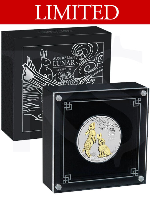 2023 Perth Mint Gold Gilded Rabbit 1 oz Silver Coin (with Box)