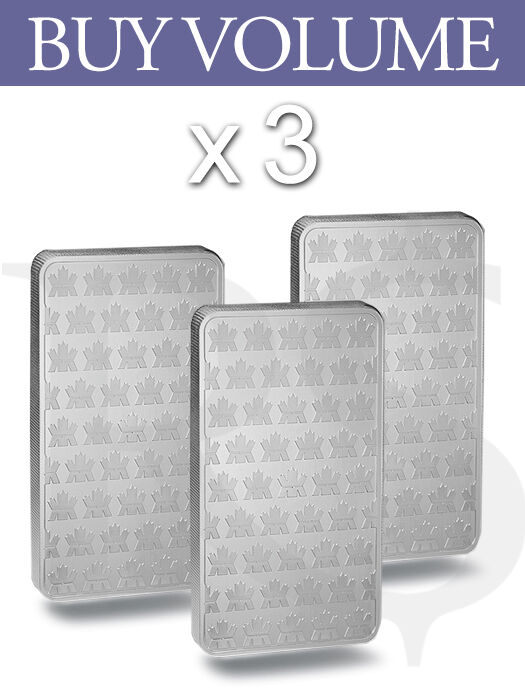 Buy Volume: 3 or more Royal Canadian Mint (RCM) 10 oz Silver Bar