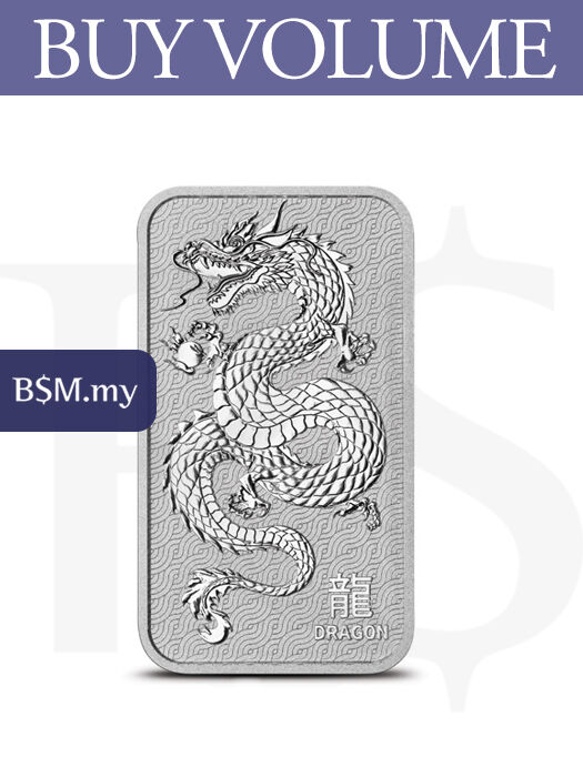Perth Mint Lunar Dragon 1 oz Silver Bar (Tube of 20)