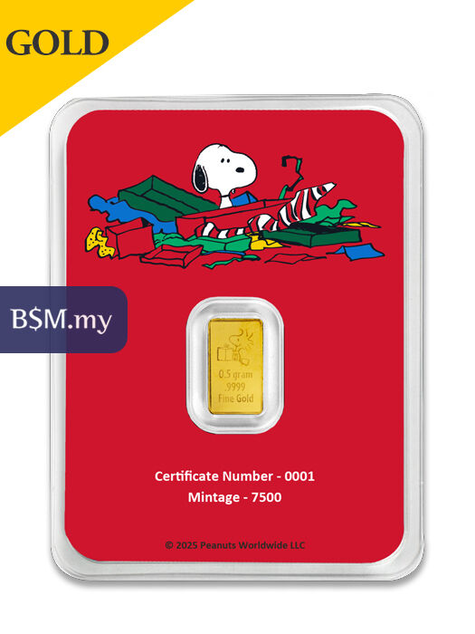 Peanuts Christmas Charlie Brown & Snoopy 0.5 gram Gold Bar