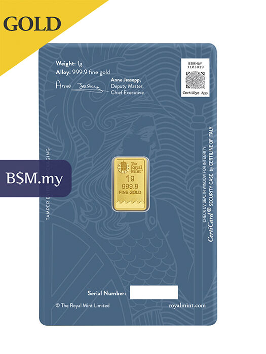 Royal Mint Britannia 1 gram Gold Bar