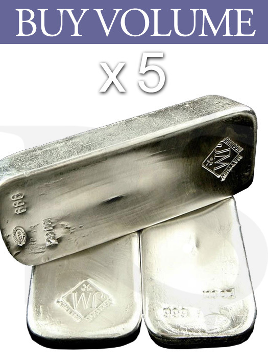 Buy Volume: 5 or more Johnson Matthey (JM) 100 oz Silver Bars