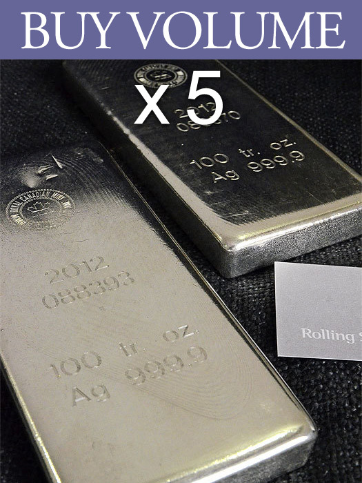 Buy Volume: 5 or more Royal Canadian Mint (RCM) 100 oz Silver Bar