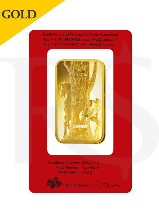 PAMP Suisse Lunar Horse 100 gram 999 Gold Bar