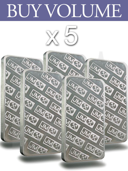 Buy Volume: 5 or more Johnson Matthey 10 oz Silver Bar