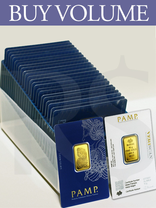 Buy Volume: Box of 25 or more PAMP Suisse Lady Fortuna 10 gram Gold Bars