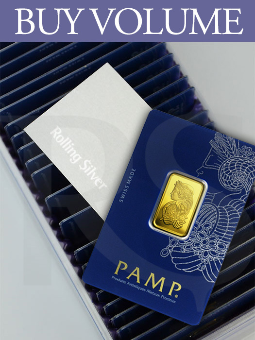 Buy Volume: Box of 25 or more PAMP Suisse Lady Fortuna 10 gram Gold Bars