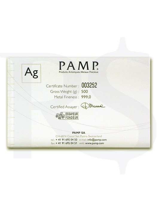PAMP Suisse Lady Fortuna 500 gram Silver Bar