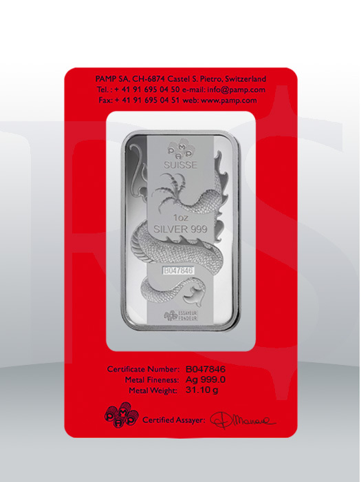 PAMP Suisse Lunar Dragon 1 oz Silver Bar