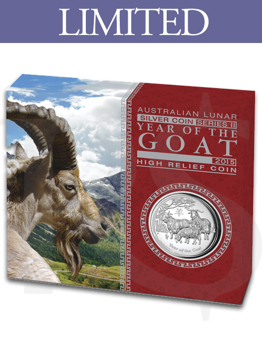2015 Perth Mint Lunar Goat 1 oz High Relief Silver Proof Coin