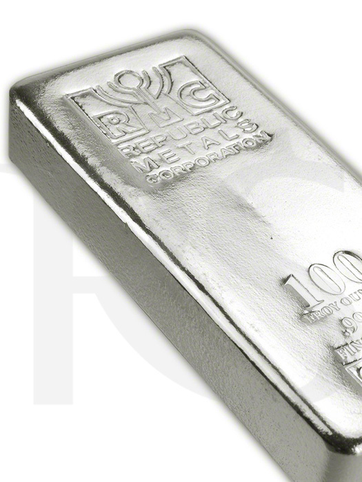 Buy Volume: 5 or more Republic Metals Corporation (RMC) 100 oz Silver Bar