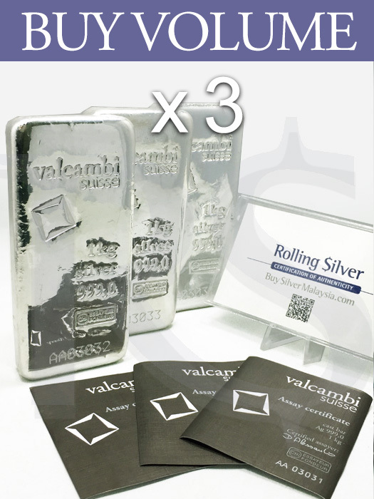 Buy Volume: 3 or more Valcambi Suisse 999 Silver Kilo Bar