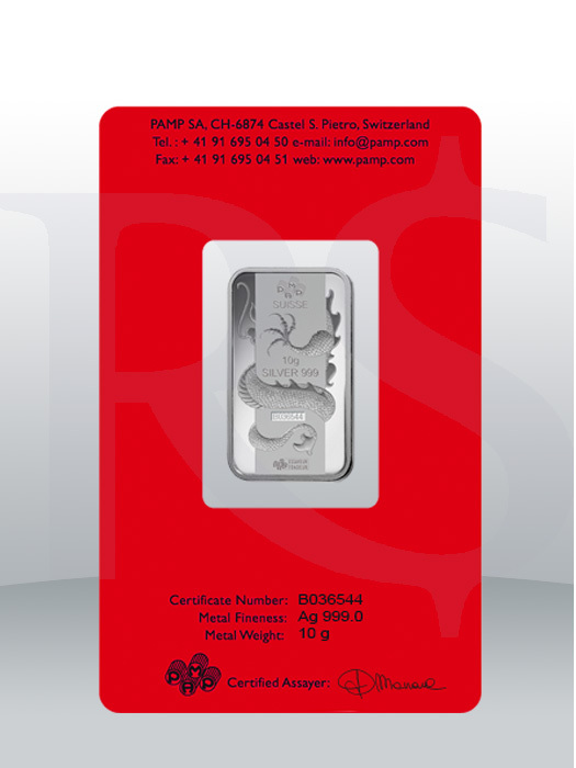 PAMP Suisse Lunar Dragon 10 gram Silver Bar