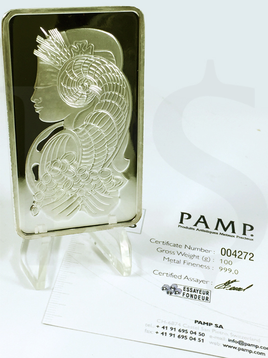 PAMP Suisse Lady Fortuna 100 gram Silver Bar
