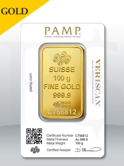 PAMP Suisse Lady Fortuna 100 gram Gold Bar (Veriscan®)