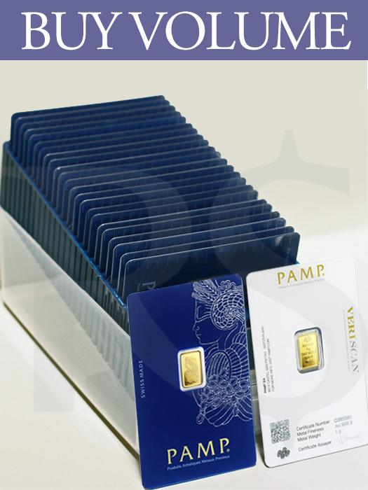 Buy Volume: Box of 25 or more PAMP Suisse Lady Fortuna 1 gram Gold Bars