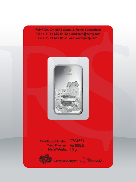 PAMP Suisse Lunar Pig 10 gram Silver Bar