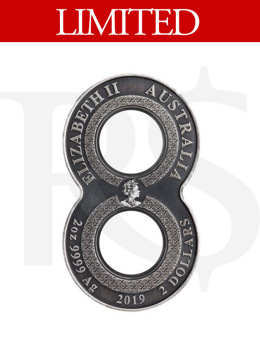 2019 Perth Mint Figure Eight Koi Fish Antiqued 2 oz Silver Proof Coin