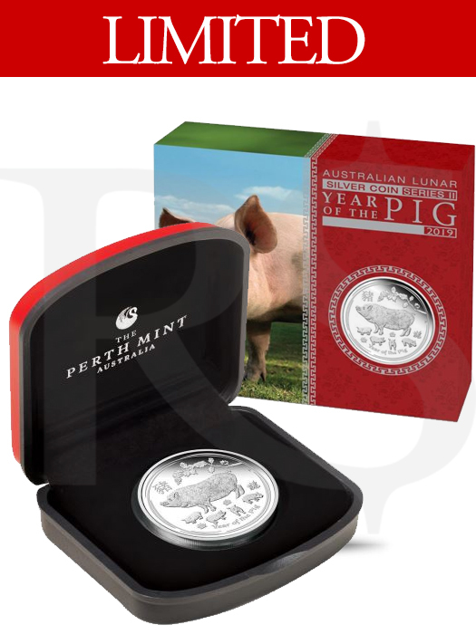 2019 Perth Mint Lunar Pig 1 oz Silver High Relief Proof Coin