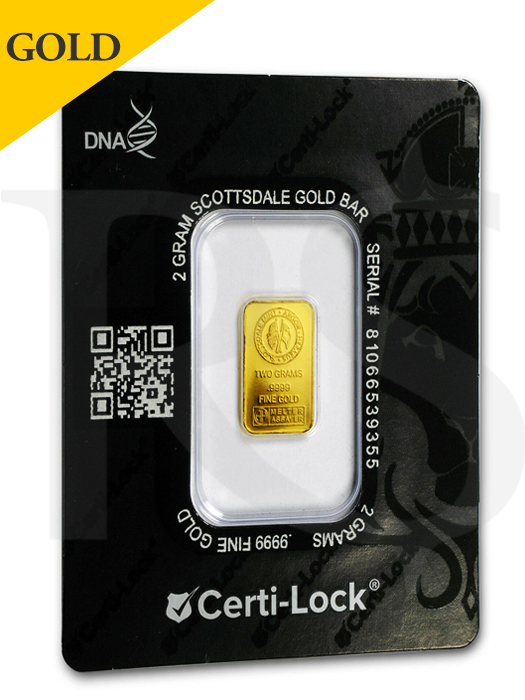 Scottsdale LBMA Certi-Lock 2 gram .9999 Gold Bar