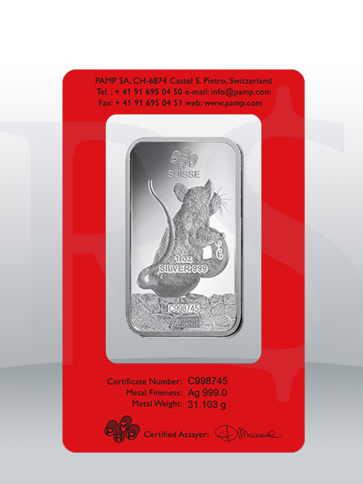 PAMP Suisse Lunar Rat 1 oz Silver Bar