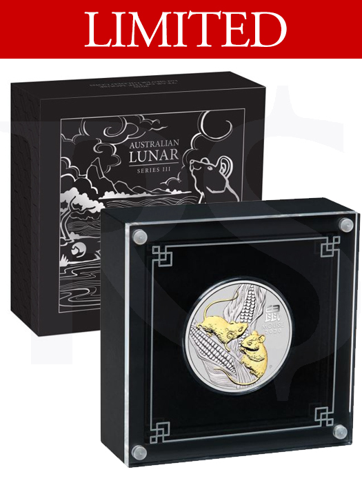 2020 Perth Mint Gold Gilded Mouse 1 oz Silver Coin (with Box)