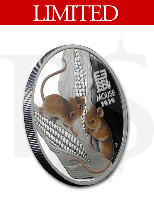 2020 Perth Mint Lunar Mouse 1 oz Silver Coloured Proof Coin