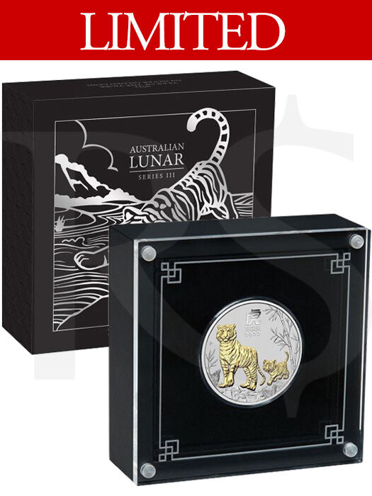 2022 Perth Mint Gold Gilded Tiger 1 oz Silver Coin (with Box) | Buy