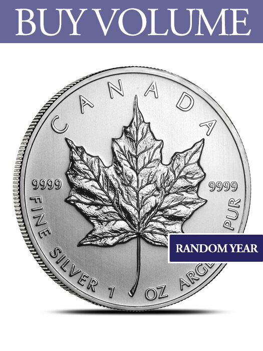 Buy Volume: 3 or more Canada Maple Leaf 1 oz Silver Coin - Random Year