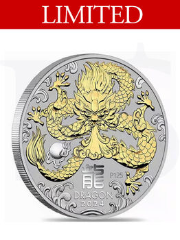 2024 Perth Mint Gold Gilded Dragon 1 oz Silver Coin (with Box)