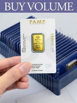 Buy Volume: Box of 25 or more PAMP Suisse Lady Fortuna 10 gram Gold Bars
