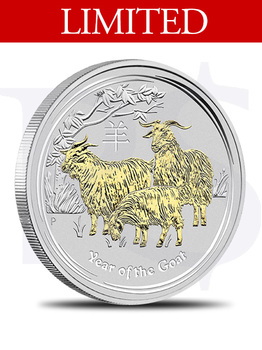 2015 Perth Mint Gold Gilded Goat 1 oz Silver Coin