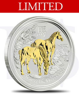 2014 Perth Mint Gold Gilded Horse 1 oz Silver Coin