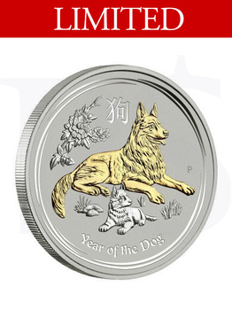 2018 Perth Mint Gold Gilded Dog 1 oz Silver Coin